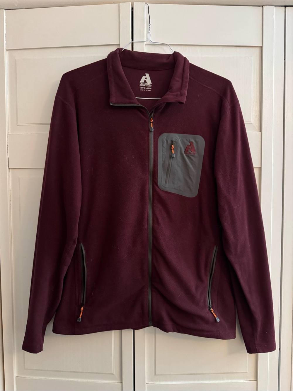 Eddie Bauer First Ascent Men’s Fleece Jacket, Full Zip, Burgundy/Gray, Large